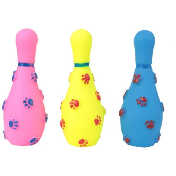 NOBLEZA Juguete de vinilo con forma de bolo con sonido para perros (L14cm) AZUL