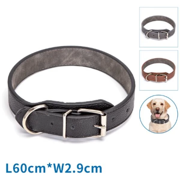 NOBLEZA Collar de cuero duro de PU para perros (XL W2 9*L60 cm) - NEGRO