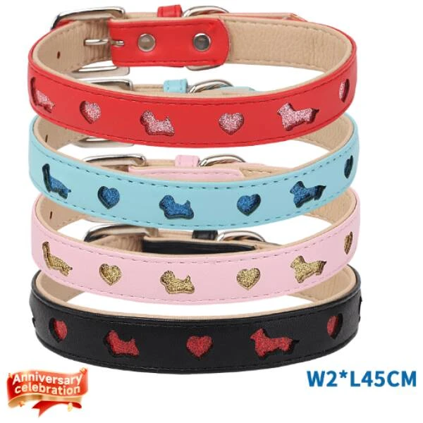 NOBLEZA Collar de cuero para perros (M W2 0*L32-40cm) - ROSA