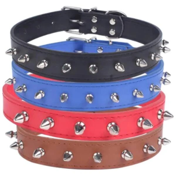 NOBLEZA Collar para gato de PU con remaches (S,W2.0*L29-37cm) NEGRO