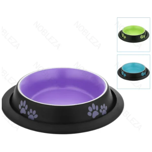 NOBLEZA 21.5CM. Cuenco antideslizante para mascotas con estampado de patas VERDE