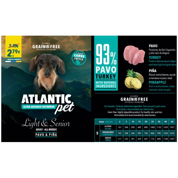 ATLANTICPET HUMEDO LIGHT&SENIOR MONOPROTEICO 400GR.