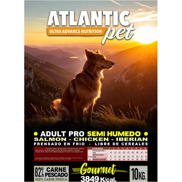 ATLANTICPET ADULT PRO SEMIHUMEDO SALMON, CHICKEN AND IBERIAN 10 KGR.