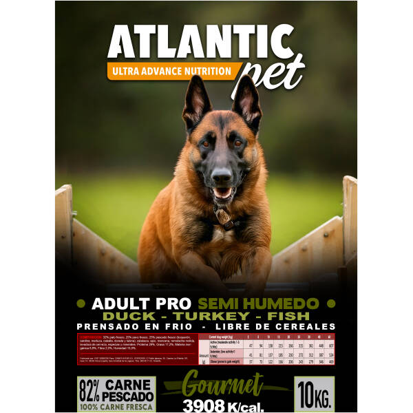 ATLANTICPET  ADULT PRO SEMIHUMEDO DUCK, TURKEY & FISH 10 KGR.