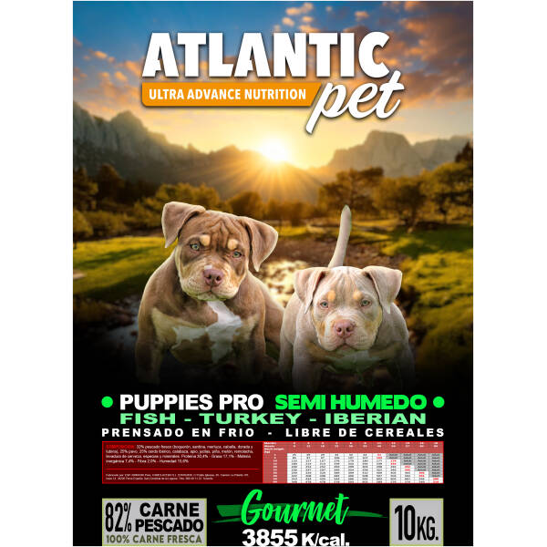 ATLANTICPET PUPPIES PRO SEMIHUMEDO  FISH, TURKEY & IBERIAN. 10 KGR.