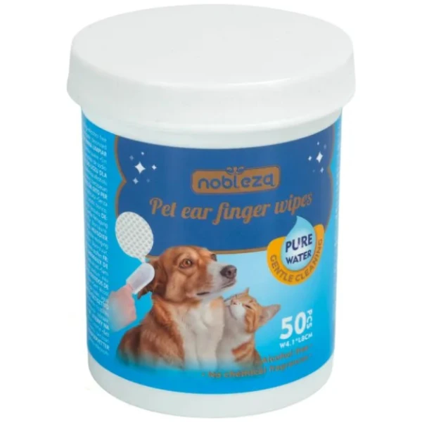 NOBLEZA Toallitas de dedos para limpiar las orejas de las mascotas-50 pcs