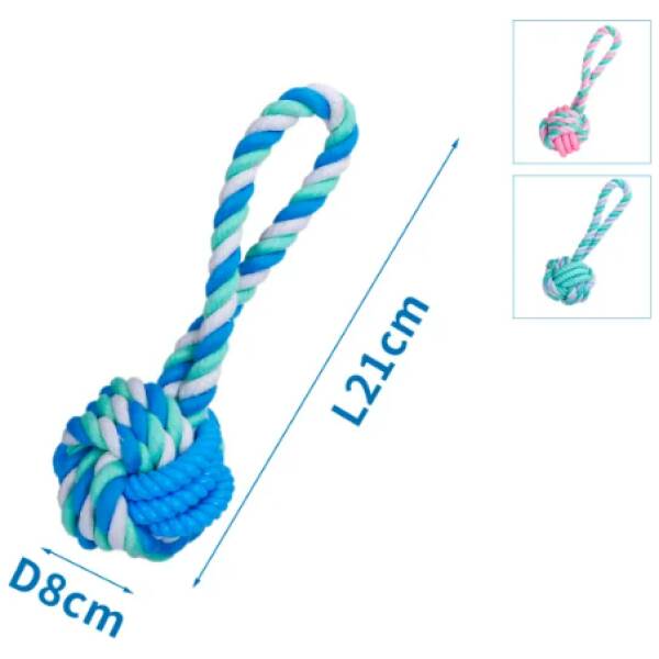 NOBLEZA Juguete para perros de cuerda de algodón con pelota y asa (D8*L21cm) AZUL