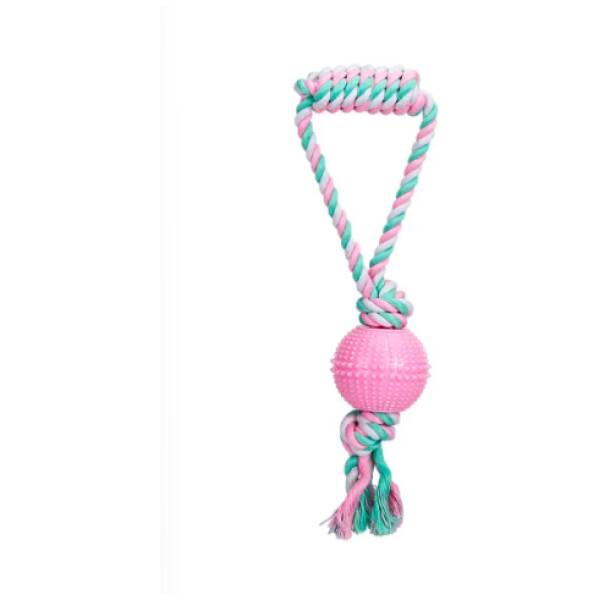 NOBLEZA Juguete para perros de cuerda de algodon con bola y mango TPR (D7*L35cm) ROSA