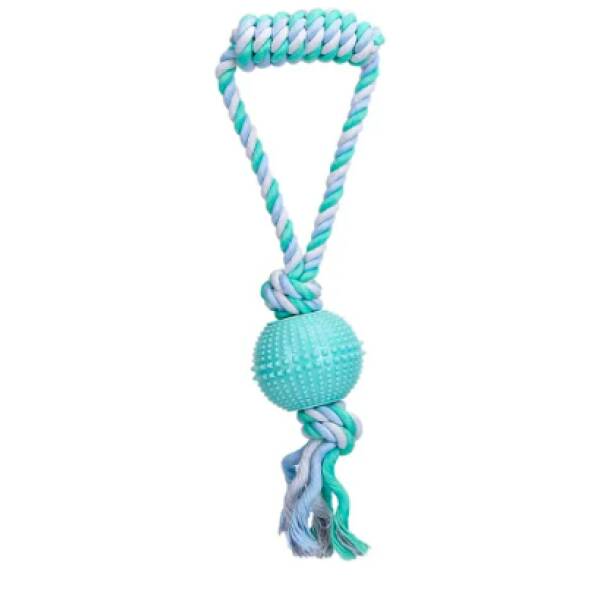 NOBLEZA Juguete para perros de cuerda de algodon con bola y mango TPR (D7*L35cm) VERDE