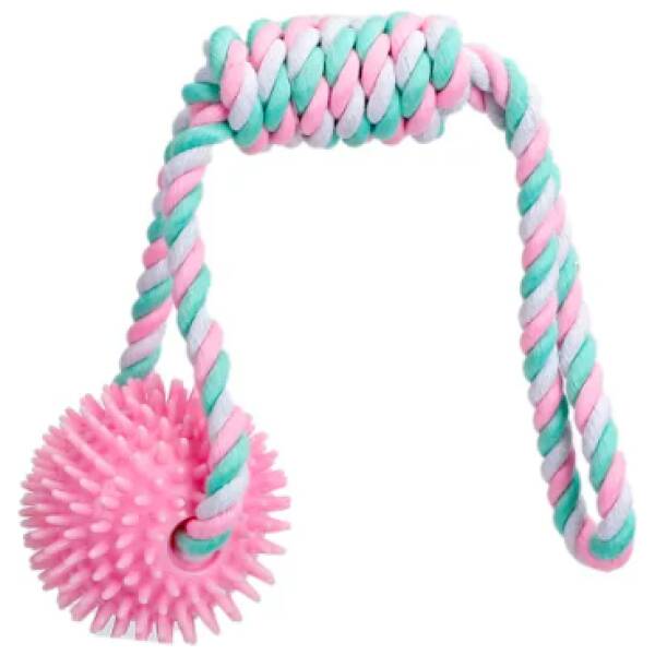 NOBLEZA Juguete para perros de cuerda de algodón con bola y mango de TPR (D8*L42cm) ROSA