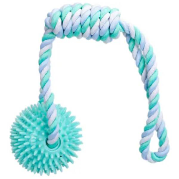NOBLEZA Juguete para perros de cuerda de algodón con bola y mango de TPR (D8*L42cm) VERDE